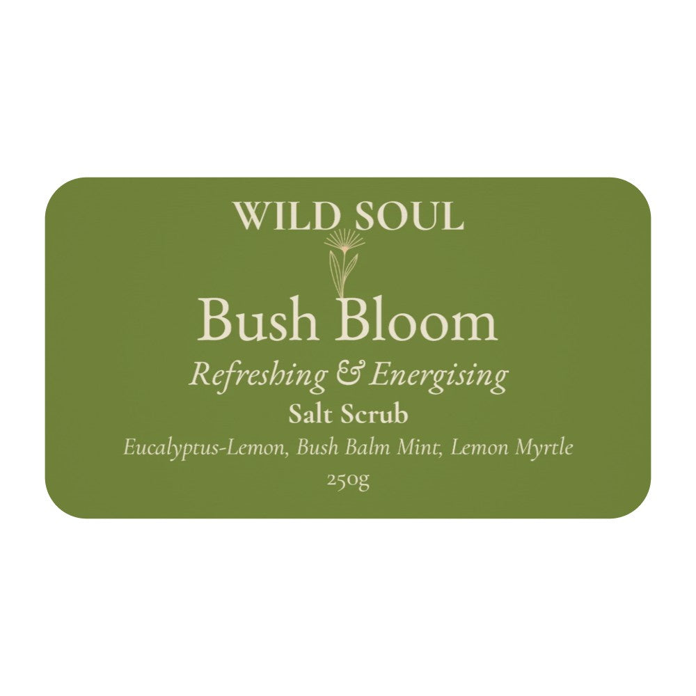 Label for Wild Soul Bush Bloom Epsom salt scrub