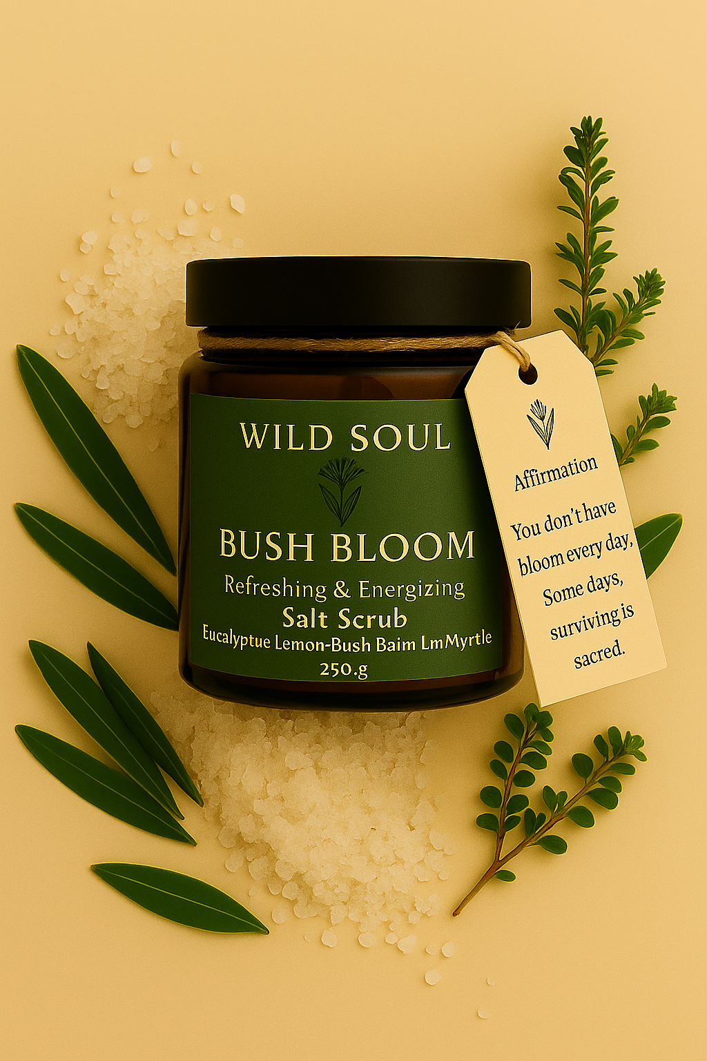Wild Soul Bush Bloom  exfoliating salt scrub flat lay