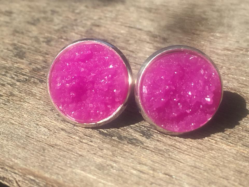 Fierce Bloom Soft Fire druzy stud earrings in bold magenta druzy, handmade Australian Wild Sparks jewellery