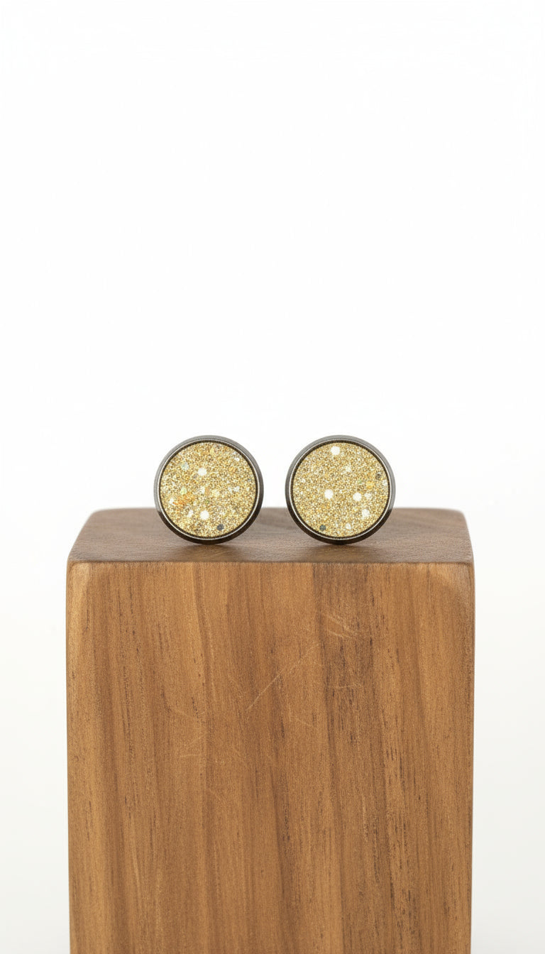 Earth Glow Golden Opal Sparkle druzy stud earrings in warm gold tones, handmade Australian jewellery