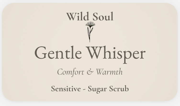 Label for Wild Soul Gentle Whisper brown sugar body scrub
