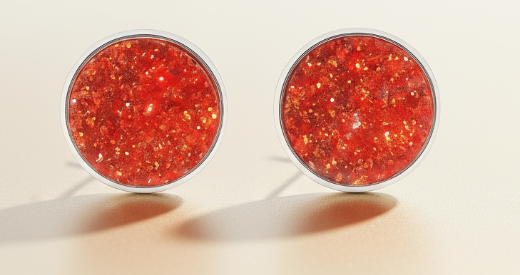 Fire Born Soft Fire druzy stud earrings in red-orange sparkle, handmade Australian Wild Sparks jewellery