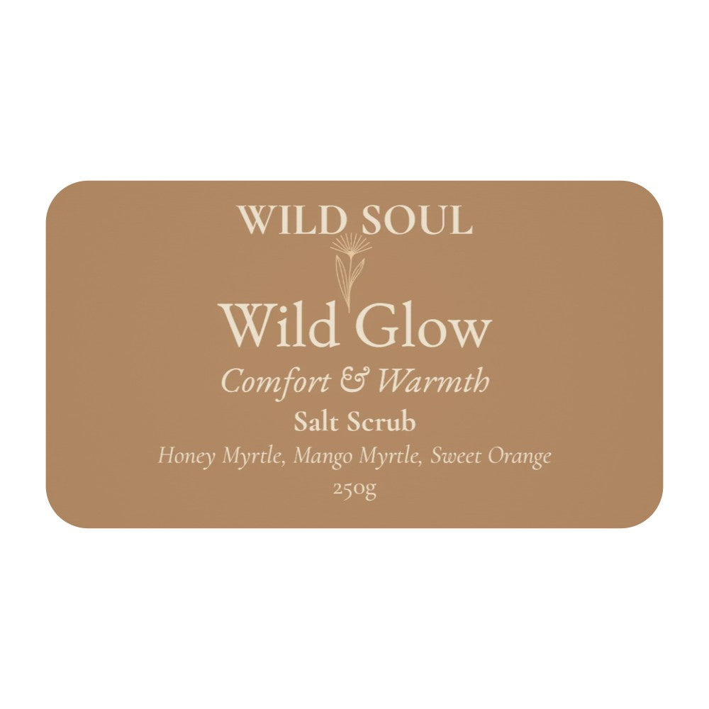 Label for Wild Soul Wild Glow Himalayan salt body scrub
