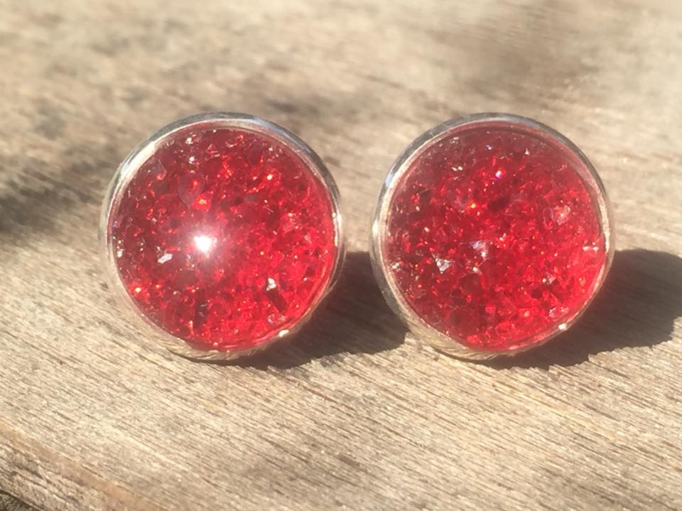 Ember Light Soft Fire druzy stud earrings in rose gold and copper tones, handmade Australian Wild Sparks jewellery