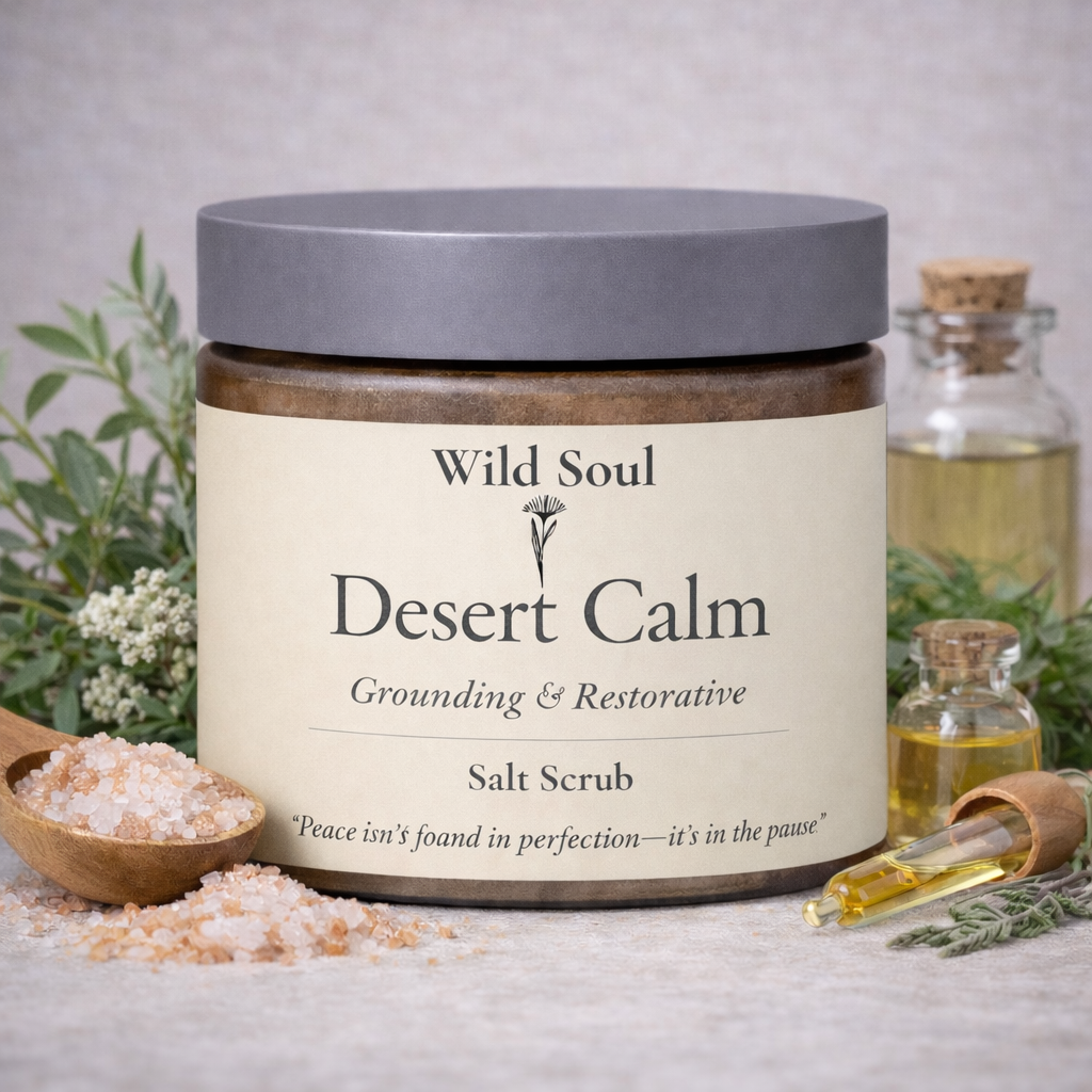 Natural Australian salt body scrub in amber jar – Wild Soul Desert Calm
